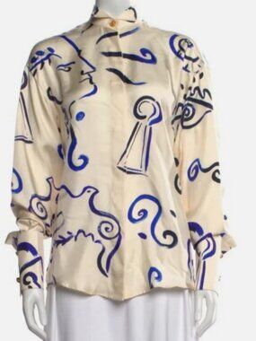 Schiaparelli Women Beige Silk Button Down Blouse Size 36